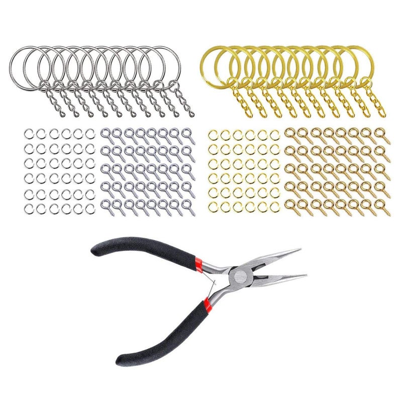 221x DIY Split Key Rings With Chain Set For Keychain Accessories Silver - Image 2