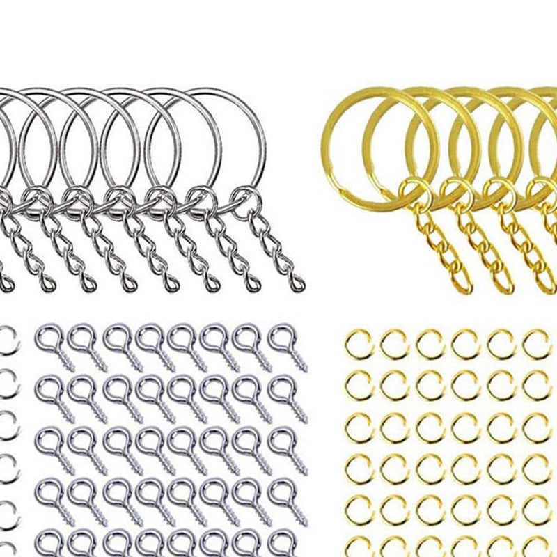 221x DIY Split Key Rings With Chain Set For Keychain Accessories Silver - Image 4
