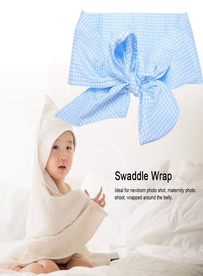 Fdit Newborn Swaddle Wrap with Big Bowknot Sash, and Comfortable, for Photo (Light Blue Plaid) - Image 2