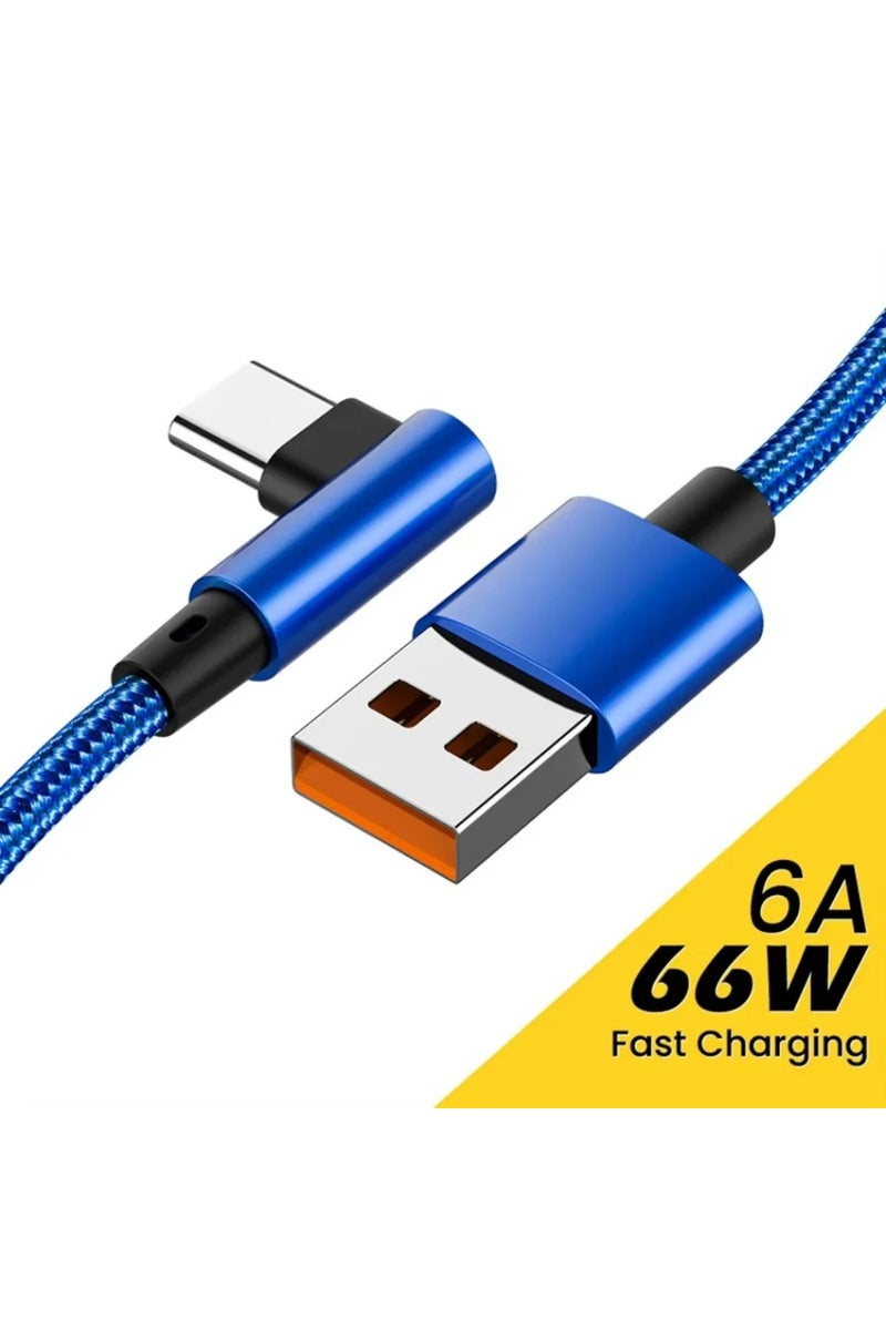 1M Blue 0.25M/1M/1.5M/2M/3M 66W 6A Single Elbow Fast Charge USB To Type C Data Wire Quick Charge Cha