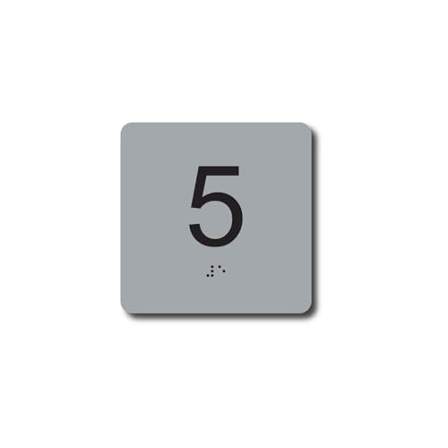 NapTags ADA Exam Room Number Sign with Tactile and Braille - 4" X 4" - Pack of 5 Numbered 1-5 or 6-10 (Silver 1-5) - Image 1