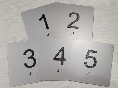 NapTags ADA Exam Room Number Sign with Tactile and Braille - 4" X 4" - Pack of 5 Numbered 1-5 or 6-10 (Silver 1-5) - Image 2
