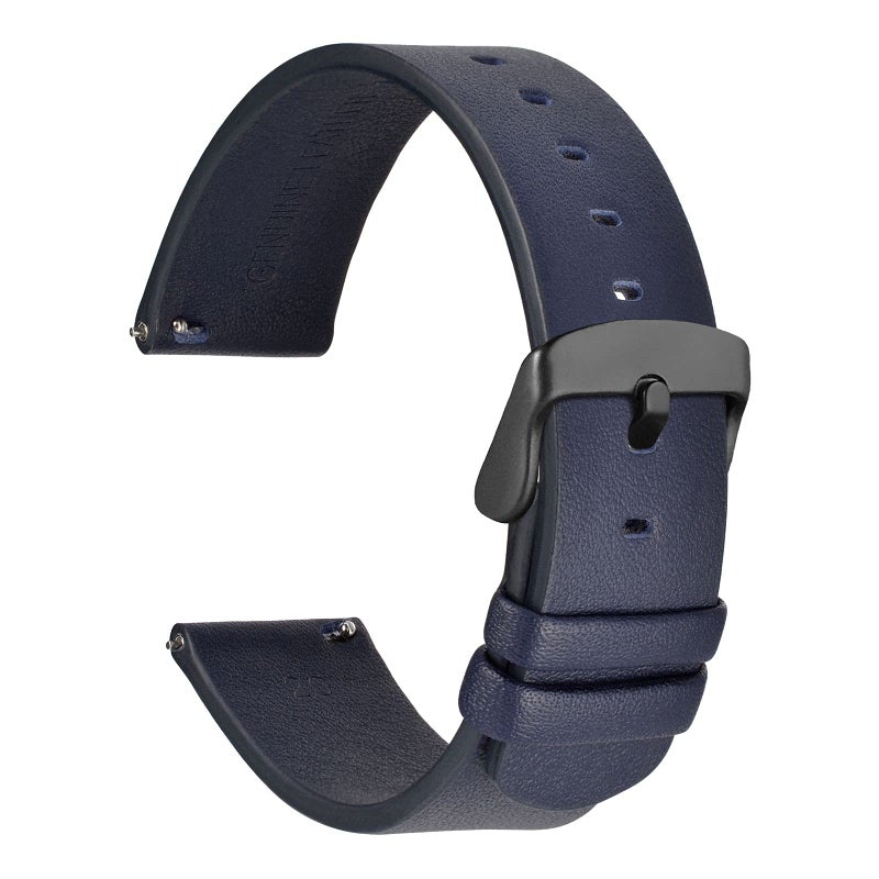 WOCCI 20mm Flexible Leather Watch Band for Smart Watch with Black Buckle (Navy Blue) - Image 1