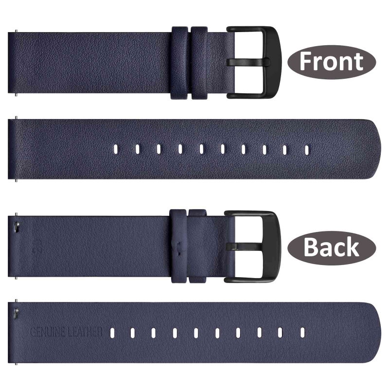 WOCCI 20mm Flexible Leather Watch Band for Smart Watch with Black Buckle (Navy Blue) - Image 2