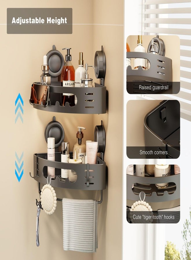 Voldra Corner Shower Caddy Suction Cup, Aluminum Corner Shower Shelves for Wall No Drilling, Large Suction Cup Shower Organizer with Towel Bar & Hooks Removable Bathroom Storage Rack(2 Pack-Gray) - Image 3
