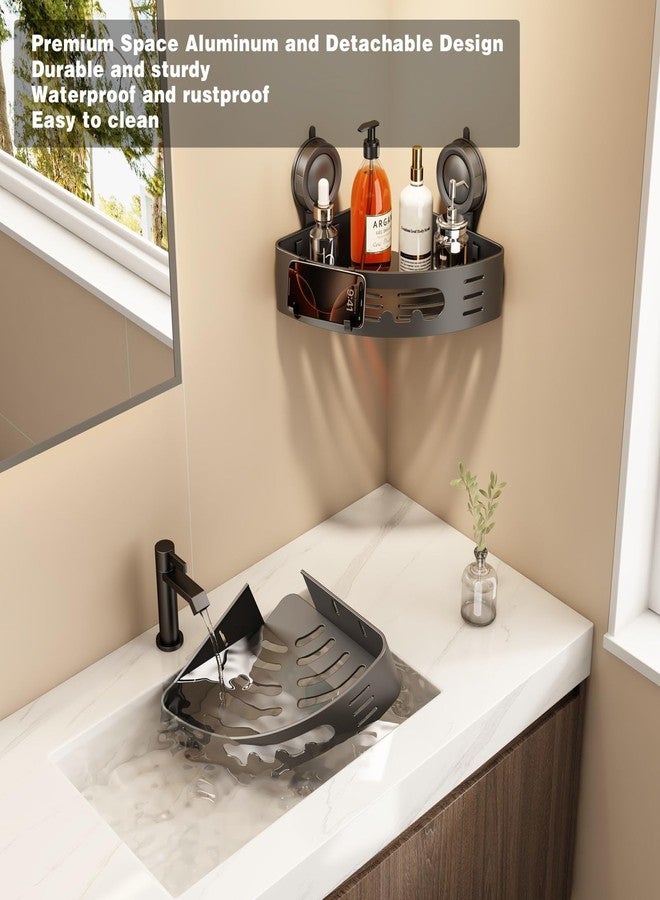 Voldra Corner Shower Caddy Suction Cup, Aluminum Corner Shower Shelves for Wall No Drilling, Large Suction Cup Shower Organizer with Towel Bar & Hooks Removable Bathroom Storage Rack(2 Pack-Gray) - Image 5