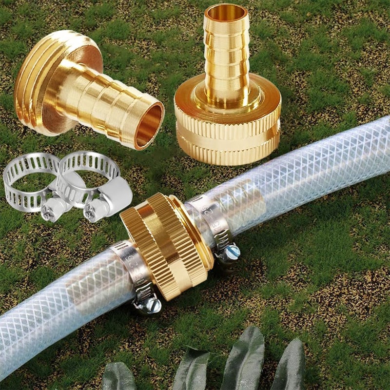 Uenede 2PCS Solid Brass Garden Hose Repair Connector 3/4" GHT Male x 5/8" Barb Fittings Include 2 Stainless Steel Clamps - Image 4