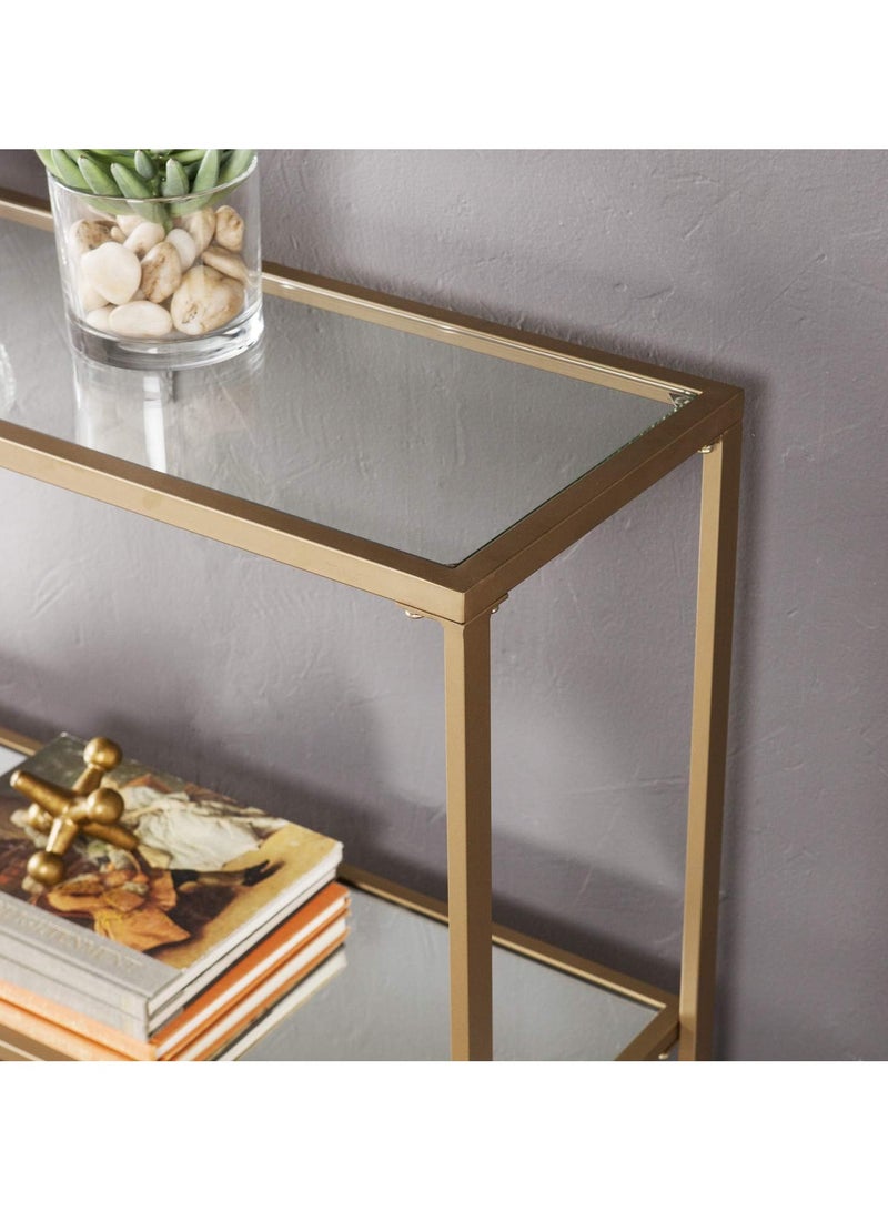 لينجوي طاولة كونسول زجاجية حديثة مع أرفف زجاجية شفافة مزدوجة - أثاث من طبقتين تم تجميعه مسبقًا للمدخل وغرفة المعيشة وغرفة النوم والمكتب المنزلي - Image 3