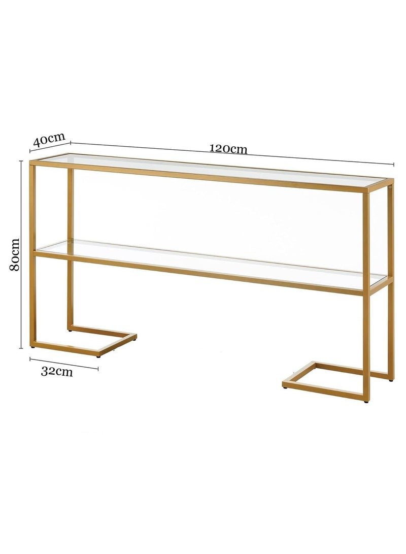 لينجوي طاولة كونسول زجاجية حديثة مع أرفف زجاجية شفافة مزدوجة - أثاث من طبقتين تم تجميعه مسبقًا للمدخل وغرفة المعيشة وغرفة النوم والمكتب المنزلي - Image 4