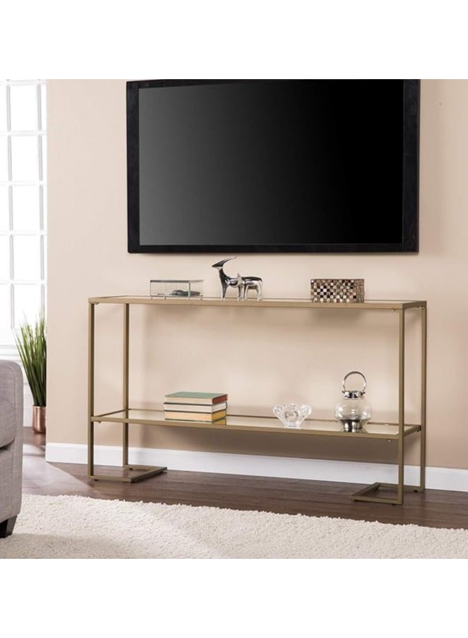 لينجوي طاولة كونسول زجاجية حديثة مع أرفف زجاجية شفافة مزدوجة - أثاث من طبقتين تم تجميعه مسبقًا للمدخل وغرفة المعيشة وغرفة النوم والمكتب المنزلي - Image 5