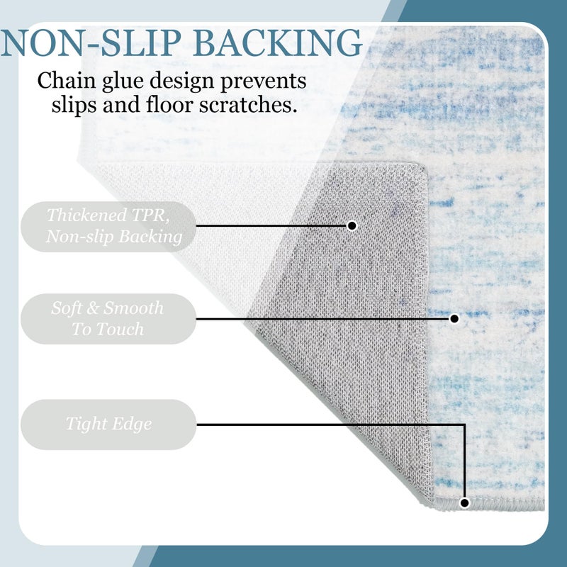 MUJOO Small Rug Washable,2x3 Area Rugs for Entryway Entry Entrance Bedroom Bathroom,Modern Abstract Low Pile Throw Rug,Front Door Mat Non Slip Accent Neutral Carpet Indoor Blue - Image 5
