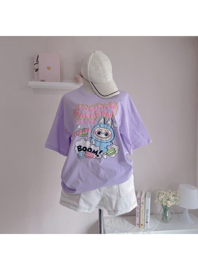 Summer New Style Girls' Printed Short-sleeve Fashionable Age-reducing Cute Versatile Loose T-shirt For Older Children Trendy