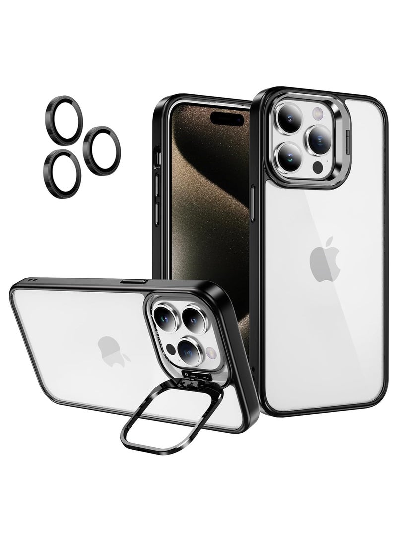 Phone Case with Silicone Edges, TPU Back, Built-in Kickstand and Camera Lens Protectors Compatible With Iphone 12 Pro Max (Black) - Image 1