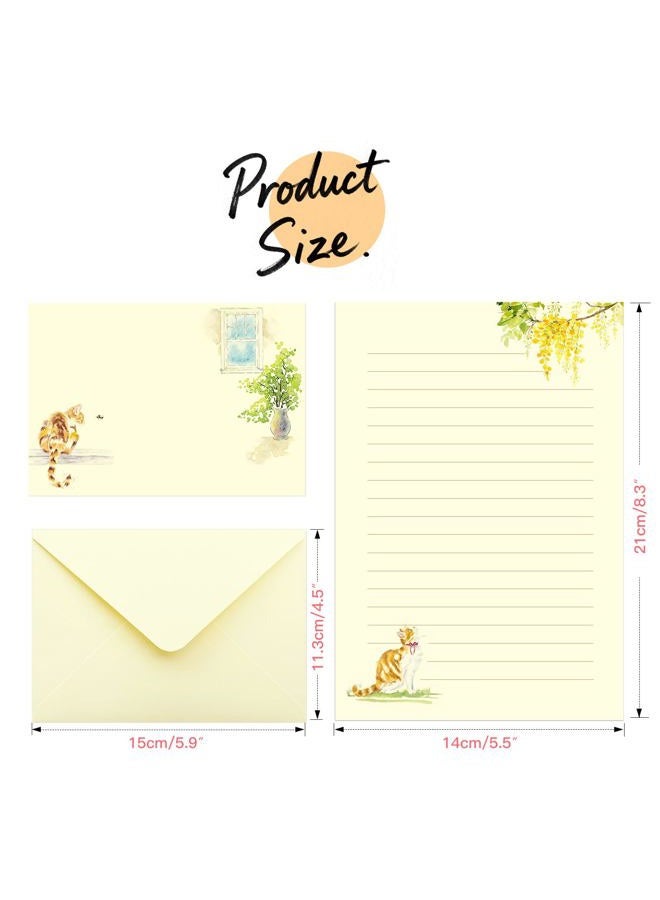 KSIWRE 36PCS Cat Themed Lined Stationary Sets with Envelops,24 Premium Letter Writing Paper+12 Matching Envelopes for Pen Pals,Cat Lovers,Notes,Party Invitations(6 Unique Kitty Designs,Fresh Look Style) - Image 5