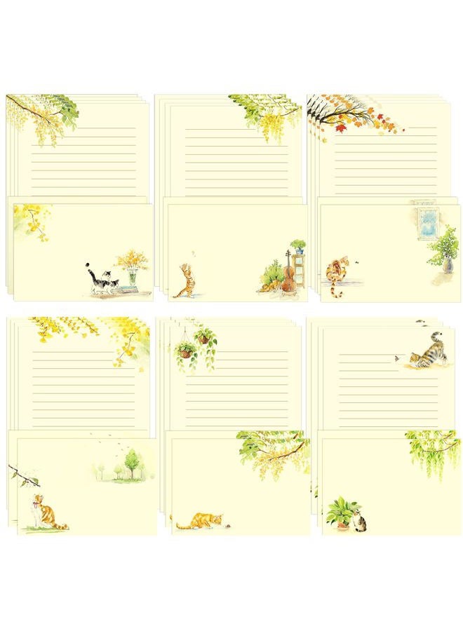KSIWRE 36PCS Cat Themed Lined Stationary Sets with Envelops,24 Premium Letter Writing Paper+12 Matching Envelopes for Pen Pals,Cat Lovers,Notes,Party Invitations(6 Unique Kitty Designs,Fresh Look Style) - Image 1