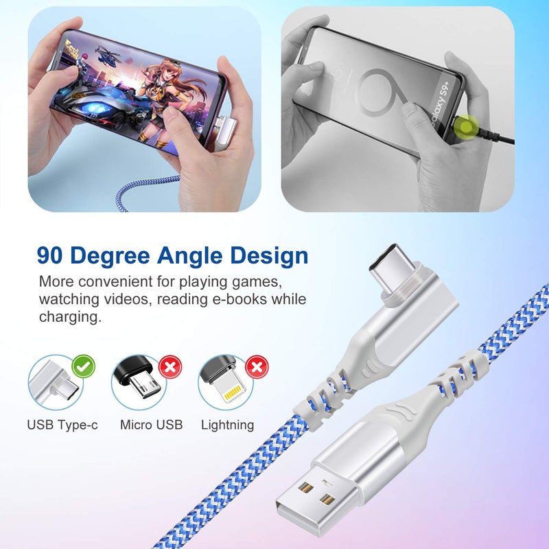 Pofesun USB C Cable Fast Charging, Pofesun 3-Pack 10ft Nylon Braided Right Angle USB A to USB C Charger Cable, Type C Charging Cord Compatible for Samsung Galaxy S24/S23/S22/S21/S20,Note 20 10,LG G6 V30,Pixel - Image 2