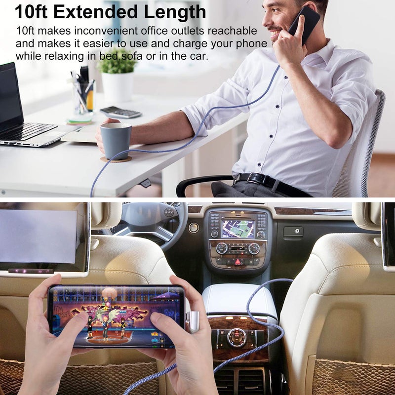 Pofesun USB C Cable Fast Charging, Pofesun 3-Pack 10ft Nylon Braided Right Angle USB A to USB C Charger Cable, Type C Charging Cord Compatible for Samsung Galaxy S24/S23/S22/S21/S20,Note 20 10,LG G6 V30,Pixel - Image 4