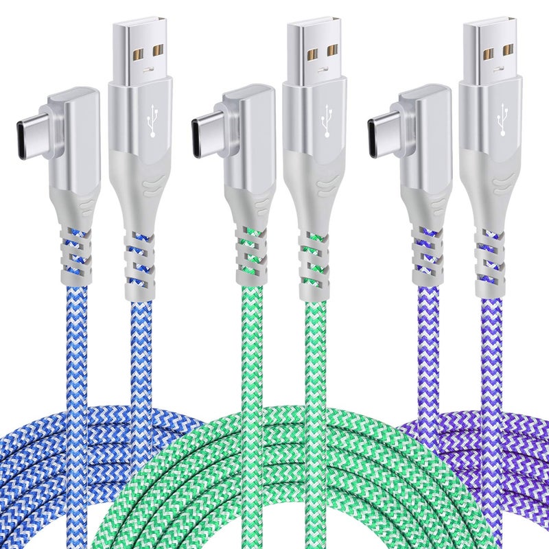 Pofesun USB C Cable Fast Charging, Pofesun 3-Pack 10ft Nylon Braided Right Angle USB A to USB C Charger Cable, Type C Charging Cord Compatible for Samsung Galaxy S24/S23/S22/S21/S20,Note 20 10,LG G6 V30,Pixel - Image 1