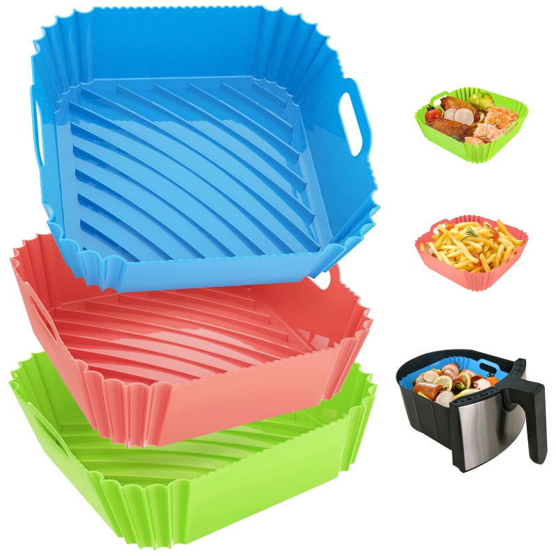 3 Pcs Silicone Air Fryer Liners Square Airfryer Liners 47 QT 71 Inch Reusable Air Fryer Silicone Pot Oven Liner Baking Tray Air Fryer Basket Silicone Mat Bowl Air Fryer Accessories Kitchen Gadgets