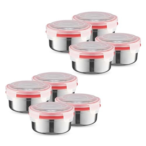 Trueware Clip N Close Smart Lock Stainless Steel Lunch Box | Durable, Airtight, BPA Free, 100% Food Grade | Versatile | for Office, for Men and Wowmn | 350 ml Each | Set of 8 - Image 1