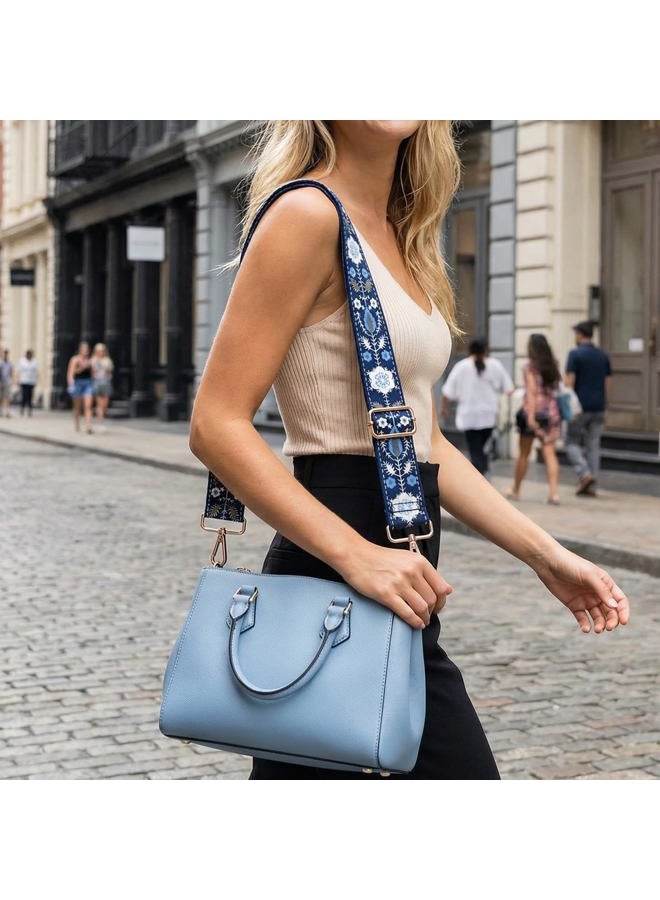 ROYGBCP Replacement Purse Strap Shoulder Strap Adjustable Crossbody Strap for Women Crossbody Wide Shoulder Bag, Blue Snowflake-black Metal - Image 2