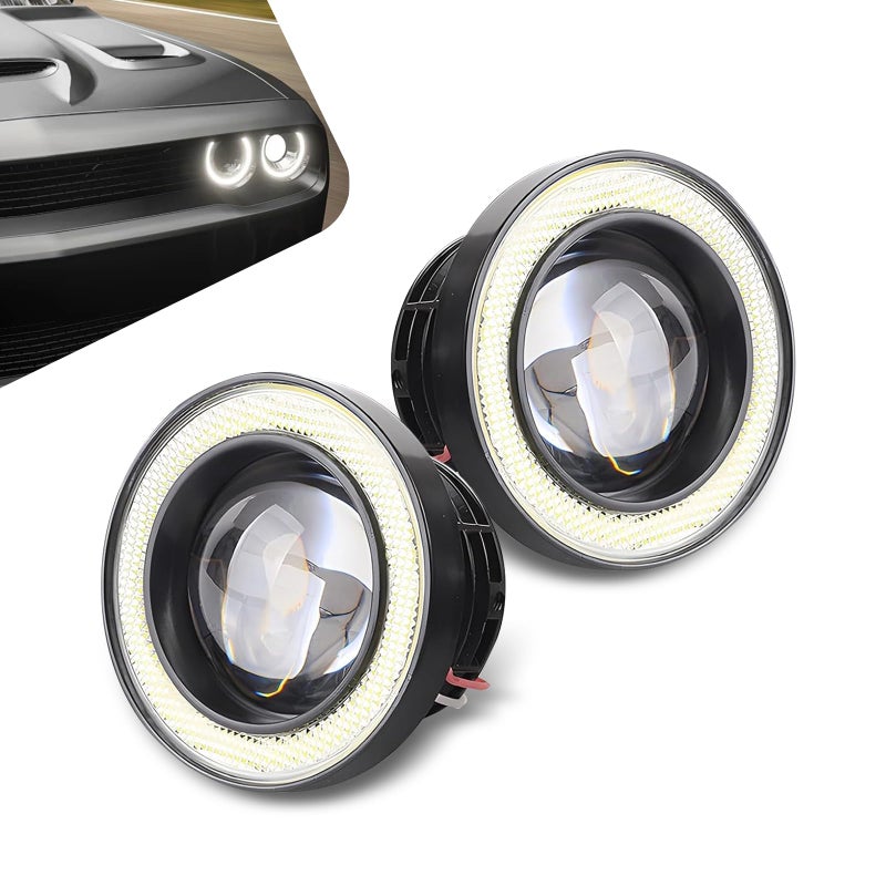 GRANDI Car Angel Eye LED Fog Light, 3" Round Fog Lights, Universal Super Bright Daytime Running Light (White) - Image 1