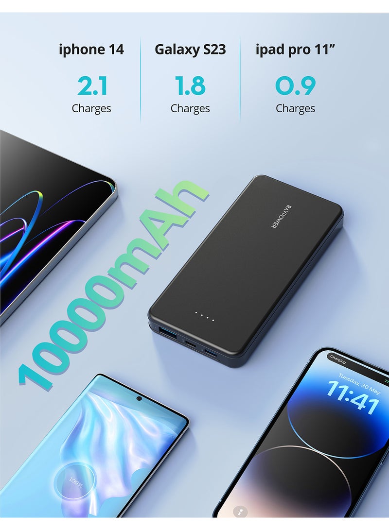 RAVPOWER 10000 mAh PB1215 15W 3 Port Power Bank Black - Image 5