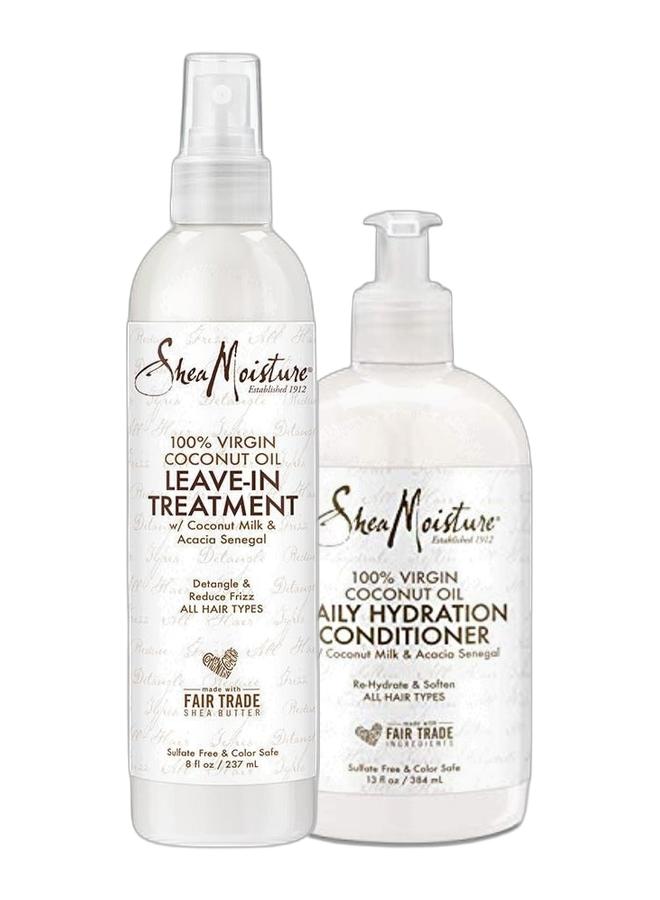 SheaMoisture Coconut Oil Leave-in Conditioner Treatment for All Hair Types 237ml + 100% Virgin Coconut Oil Daily Hydration Conditioner - Image 1