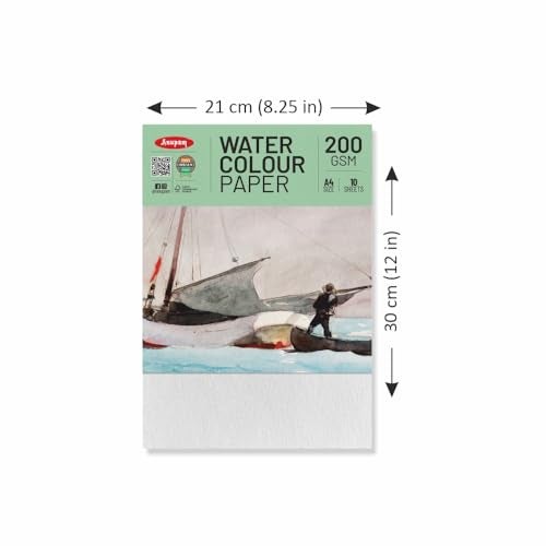 Anupam Professional Watercolour Paper | A4 (30X21CM) 200 GSM Cold Pressed Paper |Acid-Free 10 Sheets| Ideal for Artist, Professional Drawing, Painting Dry & Wet, Fine Art, School, Students - Image 2
