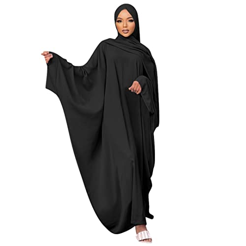IWEMEK Burkas for Women Muslim Hijab Dress Solid Abaya Muslim Prayer Dress Islamic Maxi Gown Kaftan with Hijab Scarfs Dubai Full Length Dress Eid Formal Gown 2Piece Prayer Set Black 2pcs One Size - Image 3