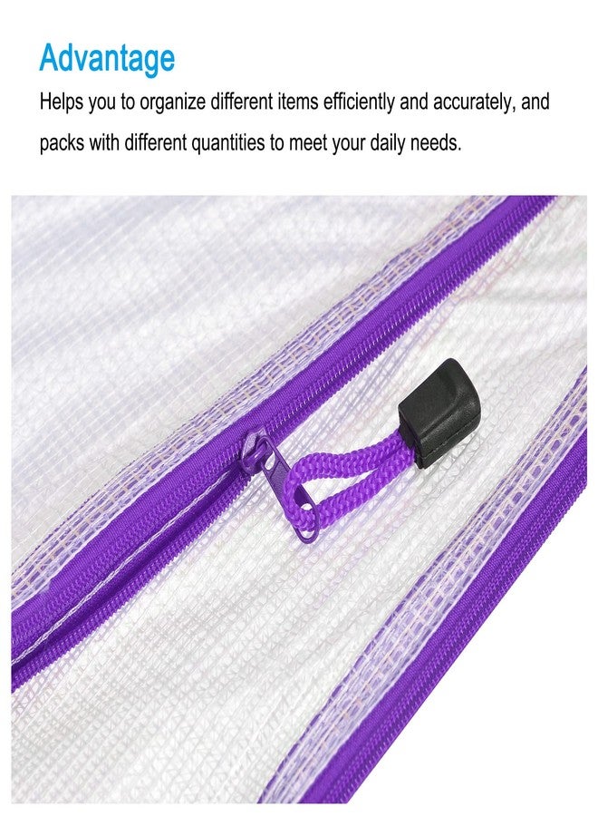 MECCANIXITY Mesh Zipper Bags, A3 Size Plastic Zip File Pouch Document Folders for Home Office Travel, Purple Pack of 12 - Image 5