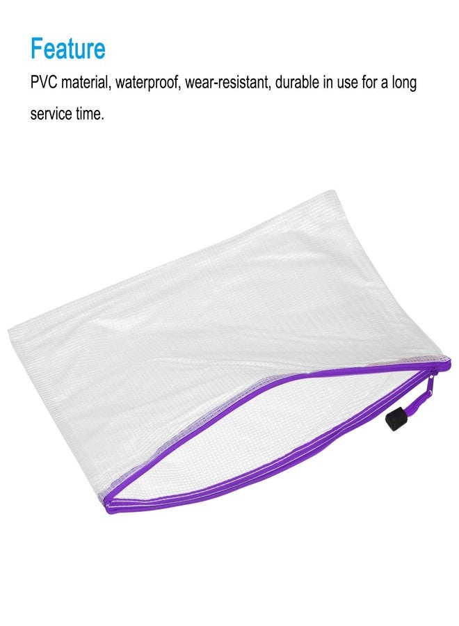MECCANIXITY Mesh Zipper Bags, A3 Size Plastic Zip File Pouch Document Folders for Home Office Travel, Purple Pack of 12 - Image 4