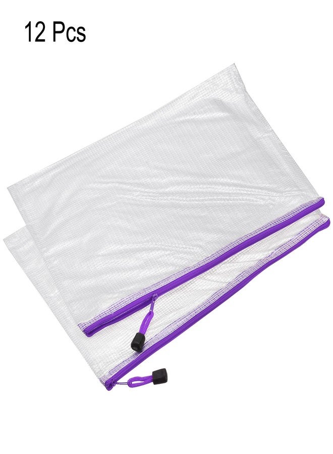 MECCANIXITY Mesh Zipper Bags, A3 Size Plastic Zip File Pouch Document Folders for Home Office Travel, Purple Pack of 12 - Image 3