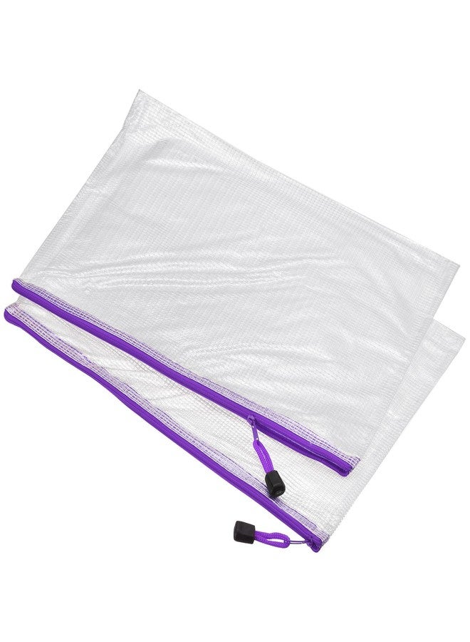 MECCANIXITY Mesh Zipper Bags, A3 Size Plastic Zip File Pouch Document Folders for Home Office Travel, Purple Pack of 12 - Image 1