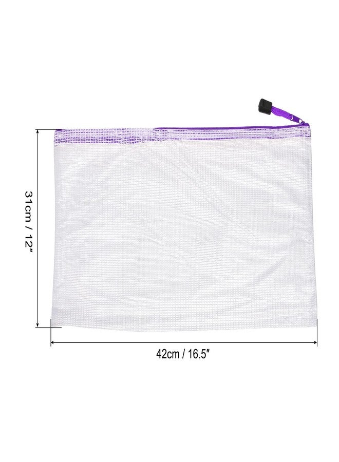 MECCANIXITY Mesh Zipper Bags, A3 Size Plastic Zip File Pouch Document Folders for Home Office Travel, Purple Pack of 12 - Image 2