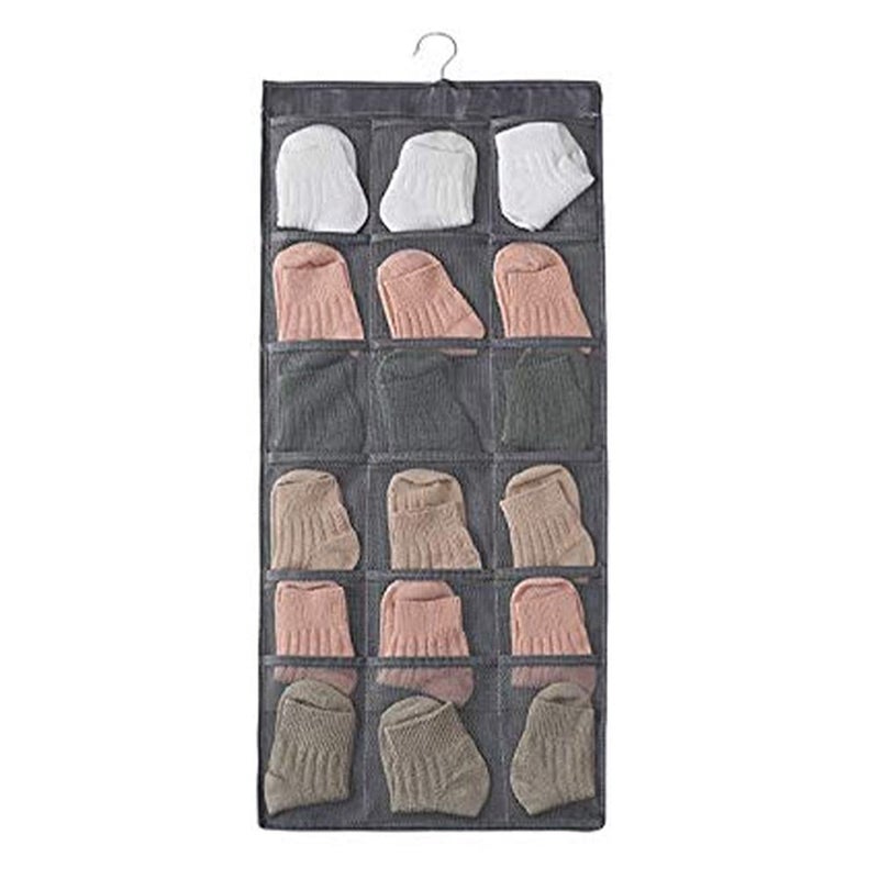 Syga SYGA Closet Hanging Organiser with Oxford Cloth Rotating Metal Hanger 12Grids 18 Grids Wardrobe Organiser with 30 Mesh Pockets for Bra Underwear Underpants Shoes Sock Scarves Tie 1 Pc Grey  - Image 1