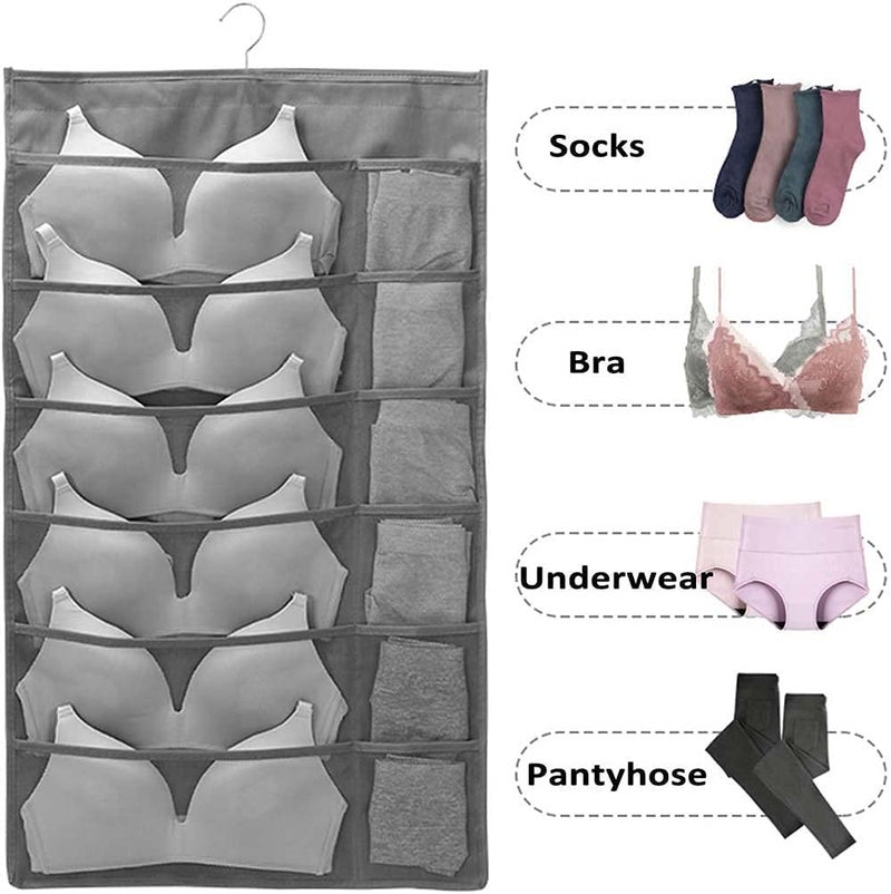 Syga SYGA Closet Hanging Organiser with Oxford Cloth Rotating Metal Hanger 12Grids 18 Grids Wardrobe Organiser with 30 Mesh Pockets for Bra Underwear Underpants Shoes Sock Scarves Tie 1 Pc Grey  - Image 5