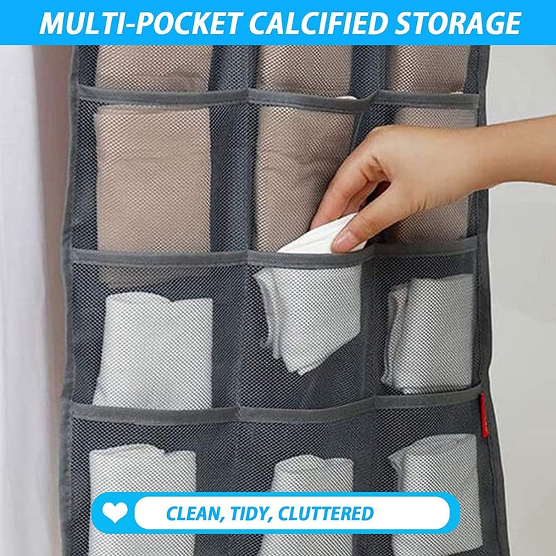 Syga SYGA Closet Hanging Organiser with Oxford Cloth Rotating Metal Hanger 12Grids 18 Grids Wardrobe Organiser with 30 Mesh Pockets for Bra Underwear Underpants Shoes Sock Scarves Tie 1 Pc Grey  - Image 3