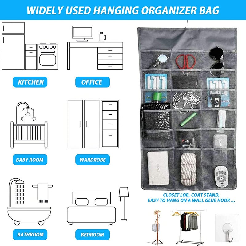Syga SYGA Closet Hanging Organiser with Oxford Cloth Rotating Metal Hanger 12Grids 18 Grids Wardrobe Organiser with 30 Mesh Pockets for Bra Underwear Underpants Shoes Sock Scarves Tie 1 Pc Grey  - Image 4