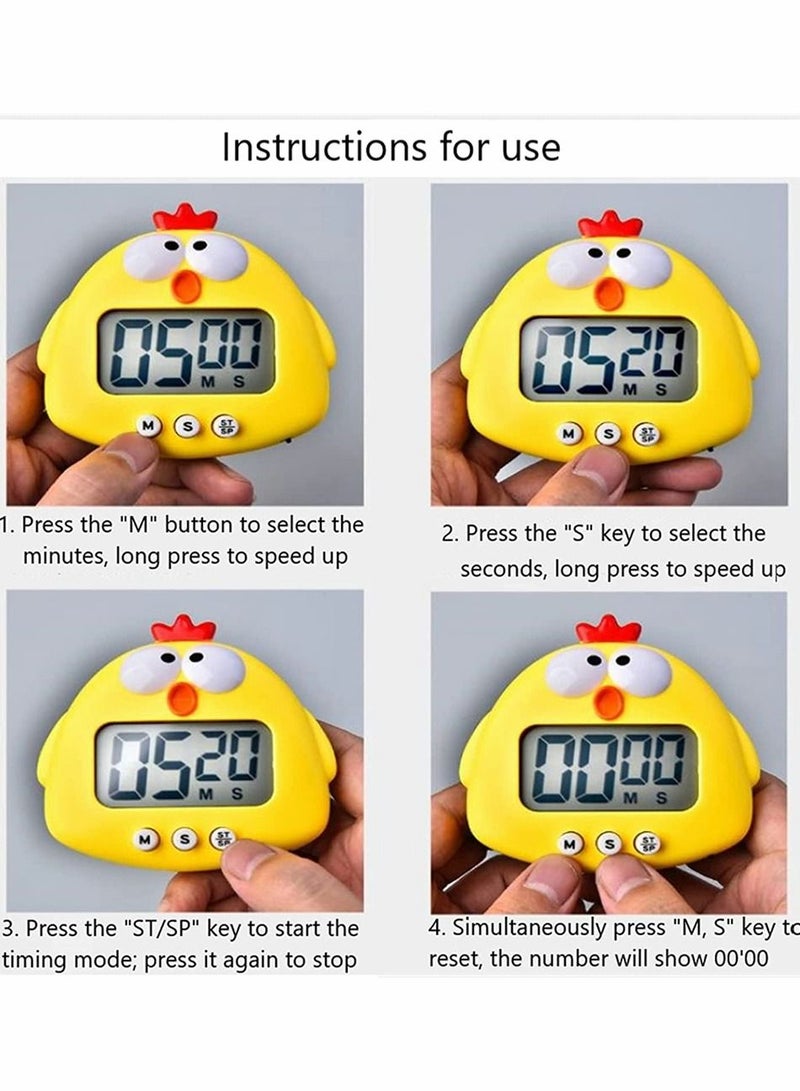 SYOSI Kitchen Timer, Cartoon Cute Chick Electronic Timer, Digital Cooking Time, Baking Cooking Alarm Clock, LCD Large-Screen Visual Clock, Countdown Reminder Tool, Office Home Modernization, Yellow - Image 3