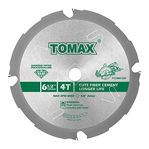 TOMAX PCDM61204 6-1/2 Inch 4 Tooth Polycrystalline Diamond Tipped (PCD) Hardie Fiber Cement Saw Blade with 5/8-Inch DMK Arbor - Image 1