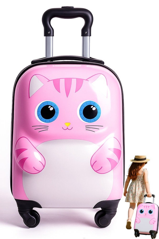 VUCATIN حقيبة سفر للأطفال، حقيبة سفر خفيفة الوزن بعجلات عالمية، حقيبة سفر صلبة بقفل رقمي، مناسبة للأولاد والبنات (قطة) - Image 1