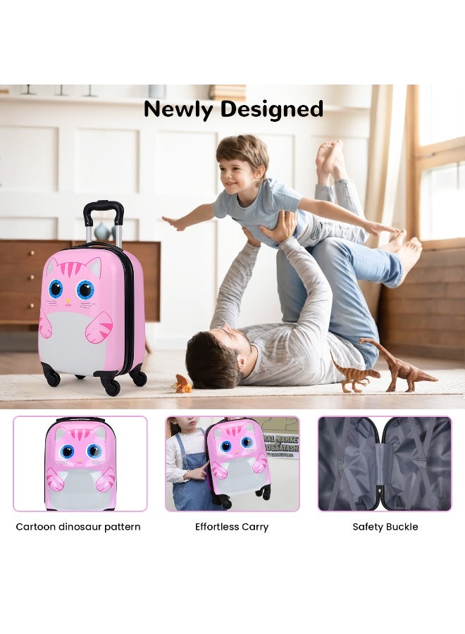 VUCATIN حقيبة سفر للأطفال، حقيبة سفر خفيفة الوزن بعجلات عالمية، حقيبة سفر صلبة بقفل رقمي، مناسبة للأولاد والبنات (قطة) - Image 3