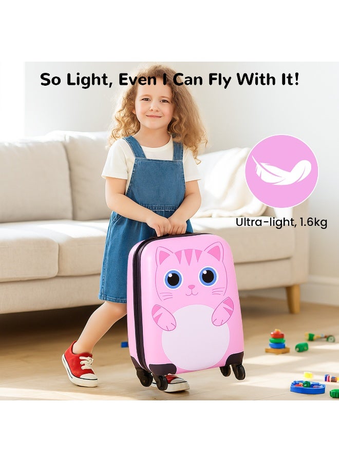 VUCATIN حقيبة سفر للأطفال، حقيبة سفر خفيفة الوزن بعجلات عالمية، حقيبة سفر صلبة بقفل رقمي، مناسبة للأولاد والبنات (قطة) - Image 4