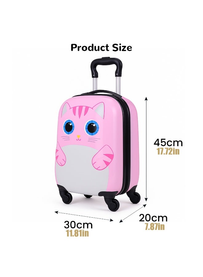 VUCATIN حقيبة سفر للأطفال، حقيبة سفر خفيفة الوزن بعجلات عالمية، حقيبة سفر صلبة بقفل رقمي، مناسبة للأولاد والبنات (قطة) - Image 5
