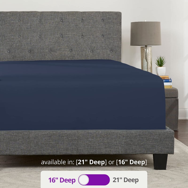 DeaLuxe California King Fitted Sheet Only - Real [16-Inch] Extra Deep Pocket Cal King Size Fitted Sheet - Your Perfectly-FIT Fitted Sheet for 14 -18  Deep Mattress - Best Fit Bottom Sheets - Navy Dark Blue - Image 3