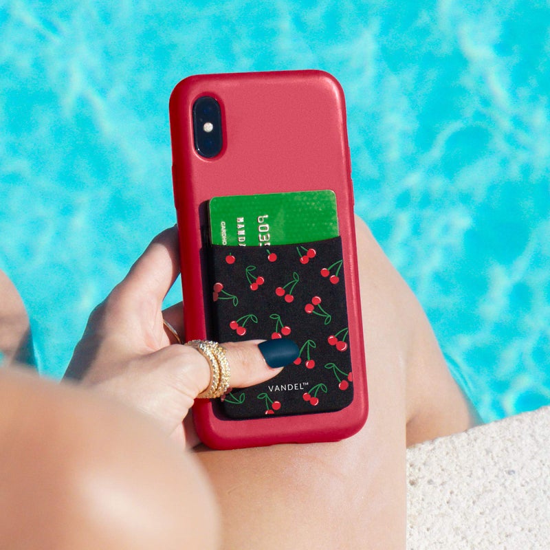 VANDEL Pocket â€“ Stick-On Fabric Phone Wallet Stick On for Women, Cute Credit Card Holder for Phone Case, Back of Phone Fabric Sleeve for iPhone Pocket, Stretchy Wallet Phone Case Cherry - Image 4