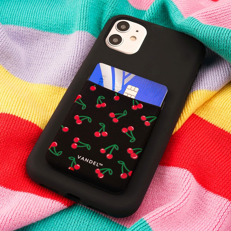 VANDEL Pocket â€“ Stick-On Fabric Phone Wallet Stick On for Women, Cute Credit Card Holder for Phone Case, Back of Phone Fabric Sleeve for iPhone Pocket, Stretchy Wallet Phone Case Cherry - Image 5