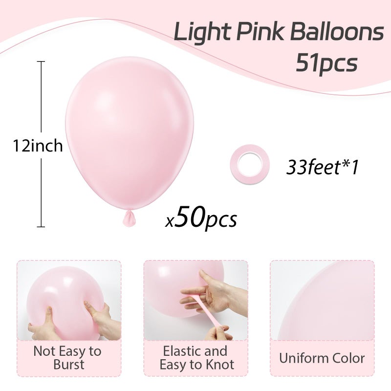 Awenztech Light Pink Balloons 12 inch, Pastel Pink Latex Balloon 50pcs Party Balloons for Graduation Bridal Baby Shower Gender Reveal Birthday Party Decorations - Image 2