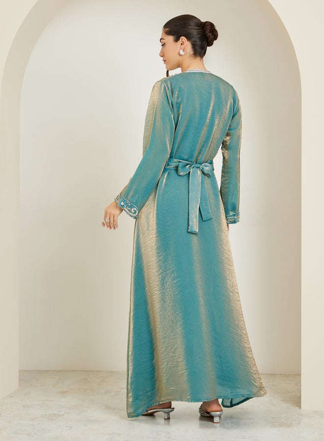 Amirah Green Embellished Kaftan and Maxi Dress Set - Image 5